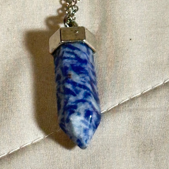 Silver Tone & Sodalite Stone/Crystal Point Pendant w/Cap & Chain Lobster Clasp - Picture 15 of 15